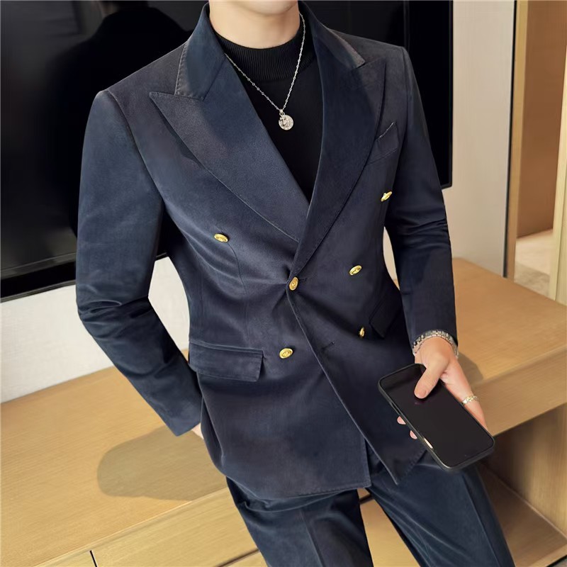 T1545 autumn and winter new men's suits fashionable thick suede jacket business casual jacket slim fit high-end single suit