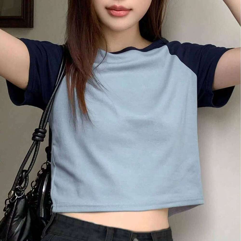 European American Sexy Pentagram Short Sleeved Women's 100% Cotton Knitted Top Slim Fit Spring Summer Casual Style