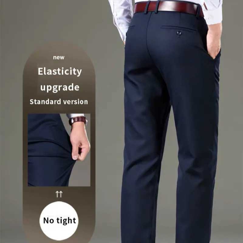 Mens Ice Silk Suit Pants Elastic MidWaist Baggy Trousers Straight Business Trousers W250826