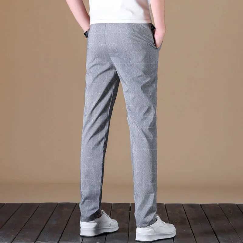 2024 Summer Soft Ice Silk Fabric Mens Thin Casual Pants Koreanstyle Fashion Straight High Stretch Trousers Male W250826