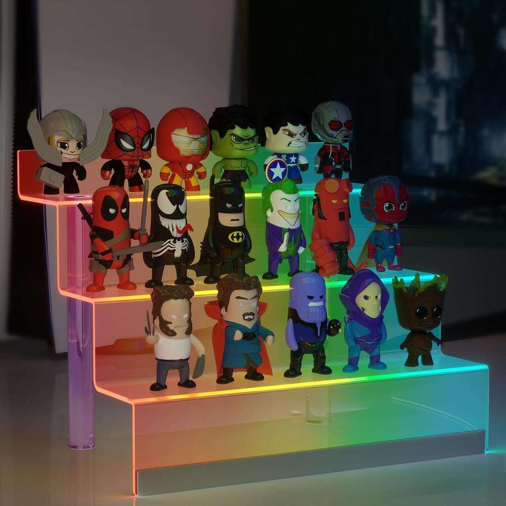 12 Acrylic with LED Light - 3 Tier Perfume Stand and Display Step Shees Holder, Cologne Organizer for Men, Figures Stand, Porta Perfumes Para Tocador,