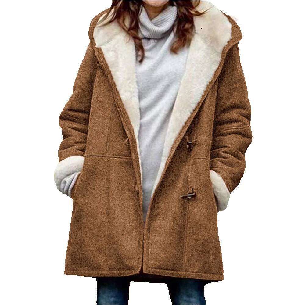 2021 Long Sleeve Horn Button Women's Fleece-Lined Warm Jacket