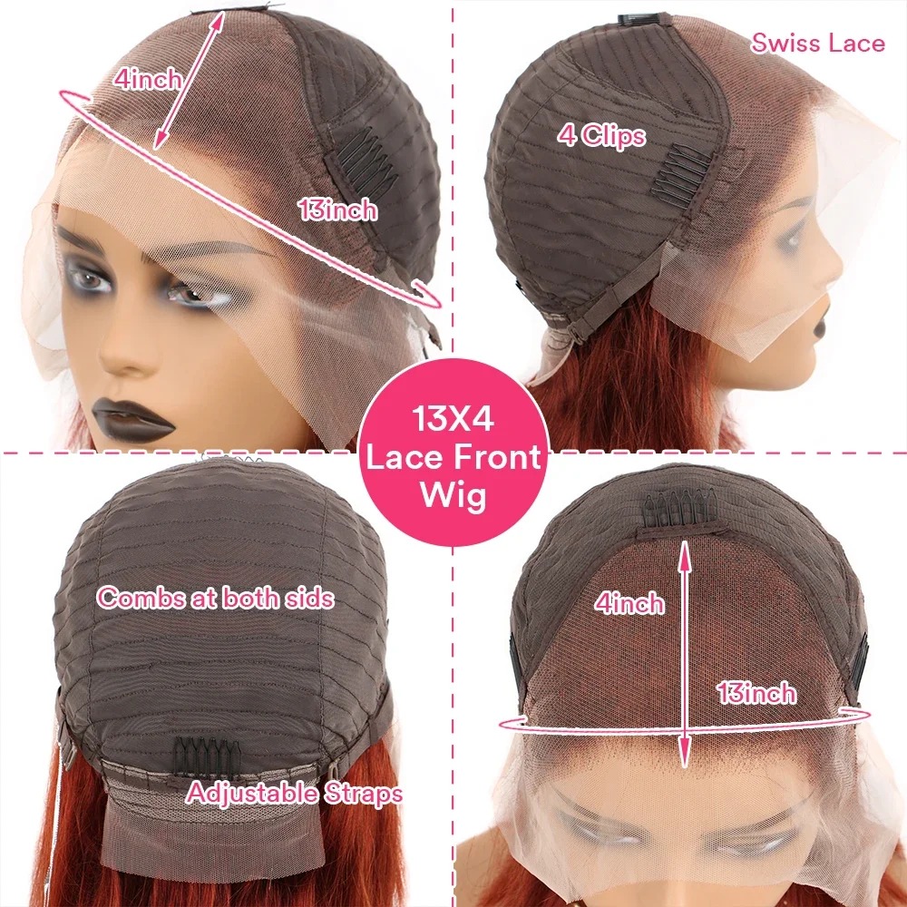 13x6 Hd Lace Front Wig Gluelesss Ginger Orange Silky Bone Straight Human Hair Wigs High 220% Density 13x4 Transparent Lace Frontal Remy Hair Wig