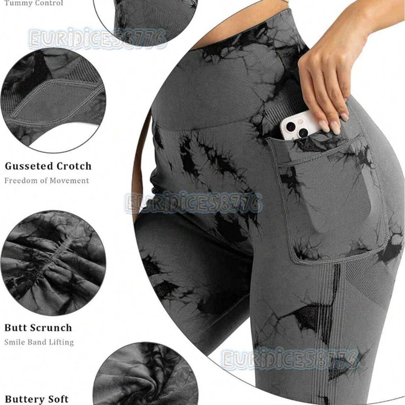 New Tiedye Side Pocket Yoga Pants Long Nude Feel Running Sports Fitness Wear Hiplifting Yoga Pants H250825