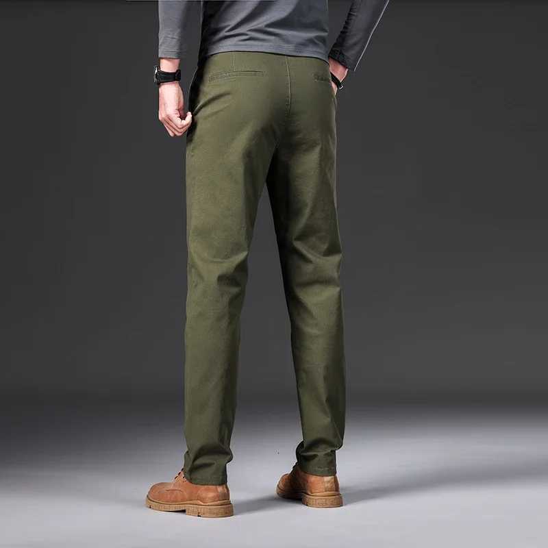 97 Cotton Mens Casual Pants Autumn Fashion Comfortable Elastic Slim Straight Business Trousers Black Army Green Khaki W250826