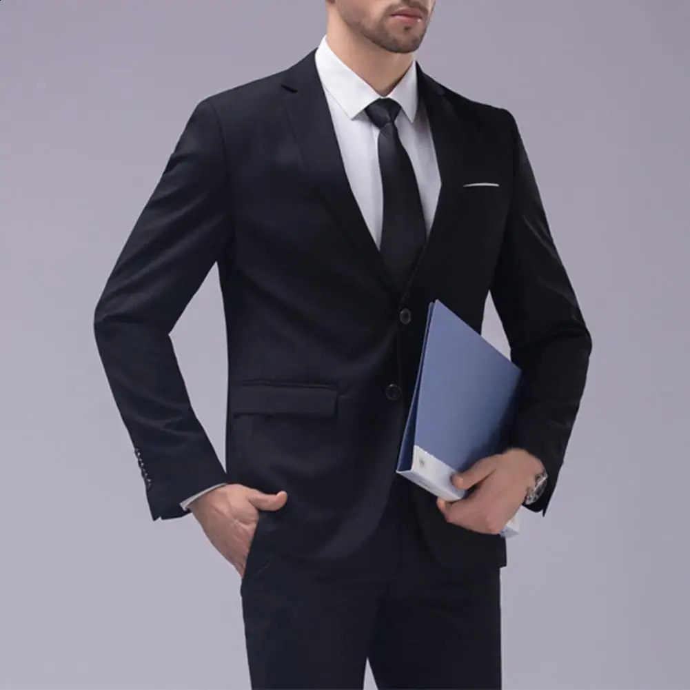 1 Set Trendy Men Suit Set Male Groom Suit Lapel Slimming Single Breasted Suit Fine Stitching 250826