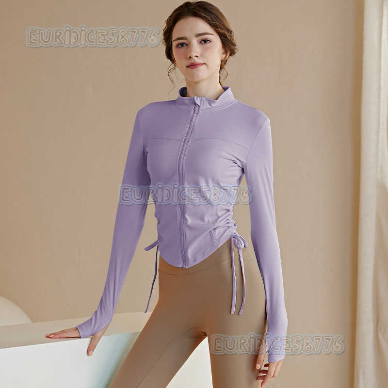 Stand Collar Stylish Sports Jacket Celebrity Yoga Wear Long Sleeve Tight Double Drawstring Top Running Long Jacket Autumn H250825