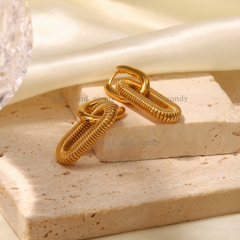 Non Tarnish 18k Gold Link Chain Dangle Earrings Charm Wedding Designer Jewelry Cubic Zironia CZ Water Drop Bead Stud Earrings for Woman Gift Fine Luxu