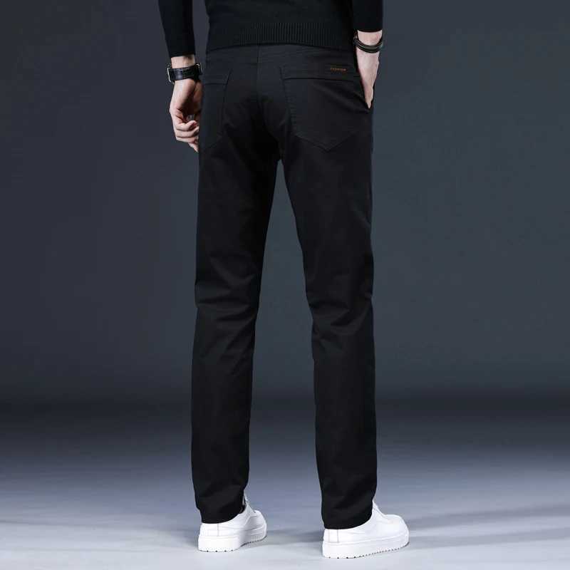 New Pure 97 Cotton Casual Pants for Men Black Khaki Gray Blue Business Slim Straight Elastic Fashion Casual Long Pants Male W250826