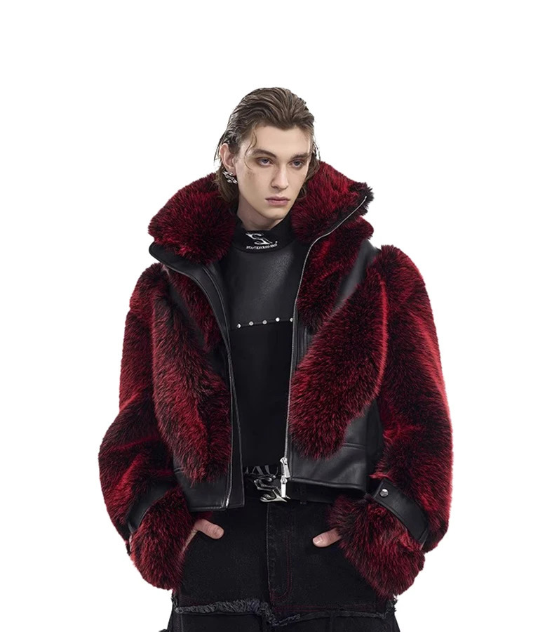 Mauroicardi Autumn Winter Cool Handsome Thick Warm Patchwork Faux Fur Coat Men Clothes Zip Up Fluffy Jacket 250916