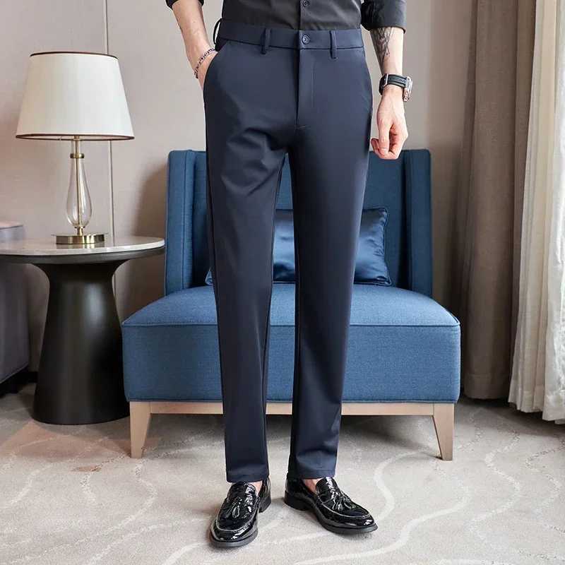 Black Mens Stretch Suit Pants Fashion Casual Trousers Navy Blue Mens Pants Asian Size 2936 38 Slim Mens Pants W250826