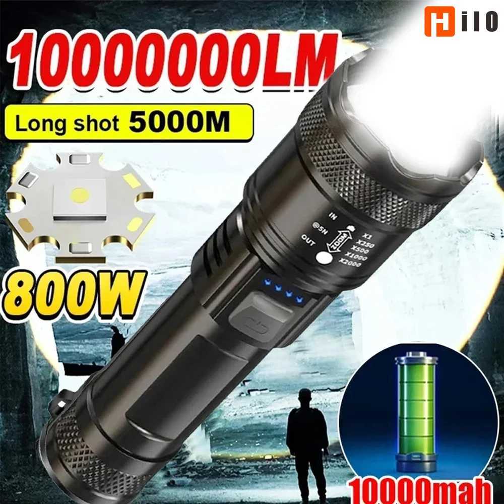 High Strong Power LED Flashlights 2000LM Tactical USB Charging Camping Emergency Fishing Zoom Lantern Torch with Display Light Y250826