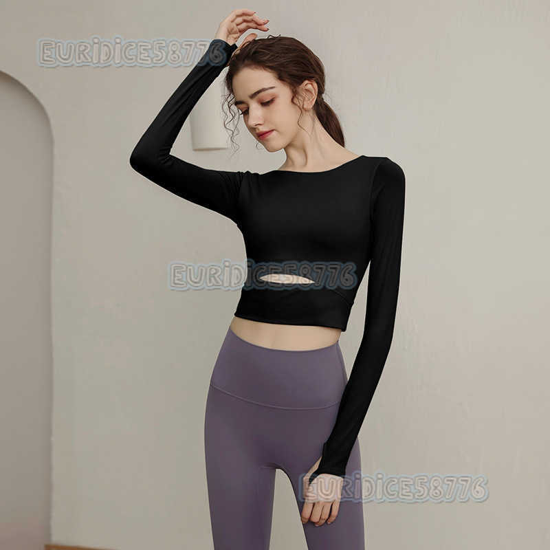 Yoga Suit with Chest Cushion Long Sleeve Sports Shirt Womens Tight Running Fitness Suit Large Size Slim Fitting Autumn and Winter Fitness Suit H250825