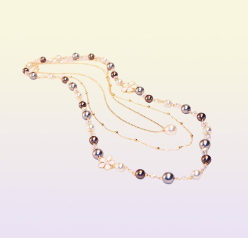 Luxury Korean Designer multilayer Necklace Pendant Pearl Chain Necklace f288B7402217