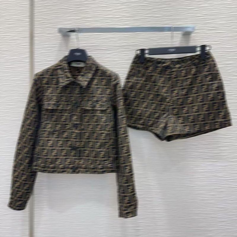 New Women's Retro Set Designer Printed Long Sleeve Jacket Top with Shorts Set Elegant High Quality Women's Clothing