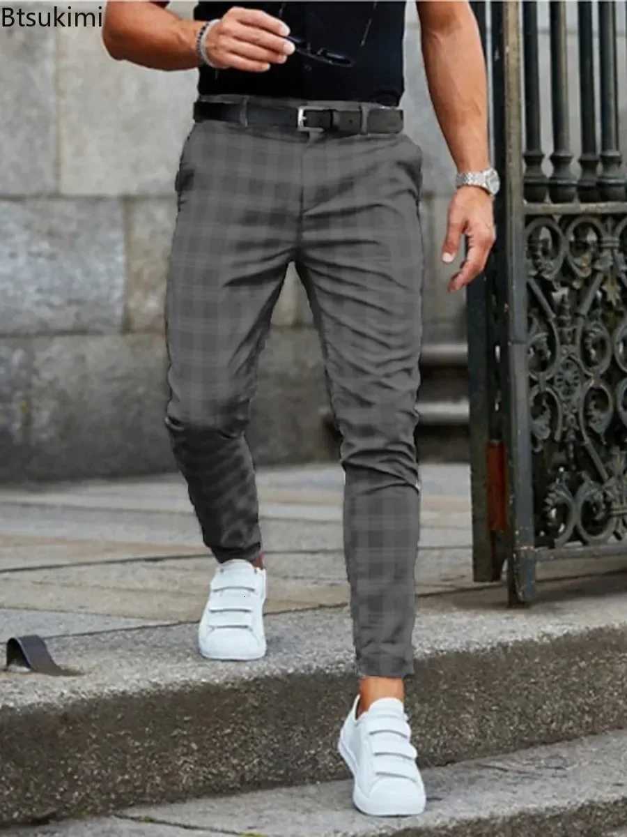 2025 New Mens Formal Business Suit Pants Fashion Midwaist Print Plaid Trousers Spring Autumn Comfortable Elastic Pants for Men W250826