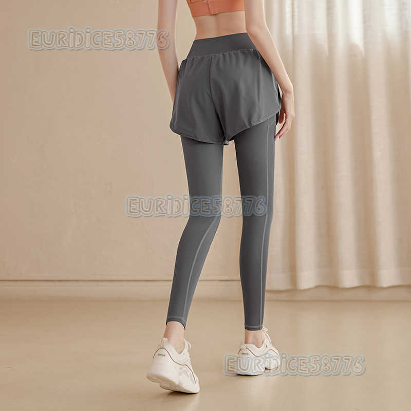 Fake Twopiece Yoga Pants for Women High Waist Hip Lift Tummy Control Running Pants Stretchy Tight Pants Sports Plus Size Fitness Pants Long Pants H250