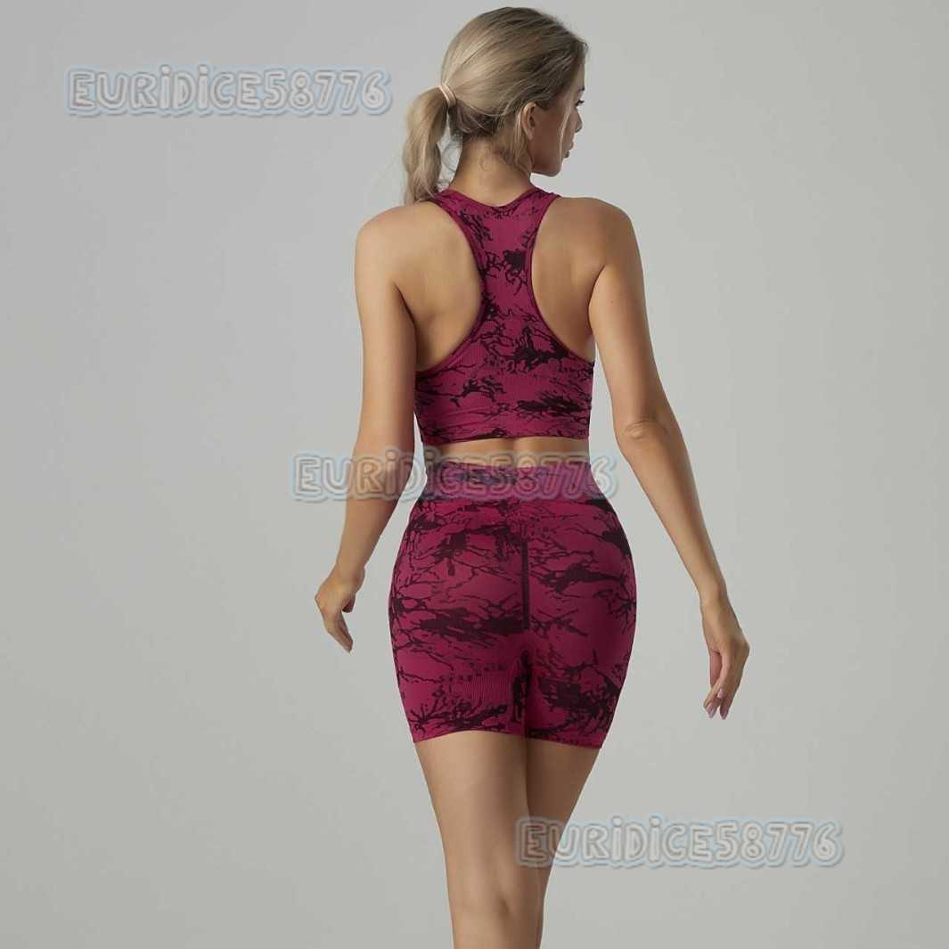 High Waist Tummy Control Fitness Short Sleeve Quickdry Outerwear Tight Running Sports Pants Tiedye Jacquard Yoga Pants for Women H250825