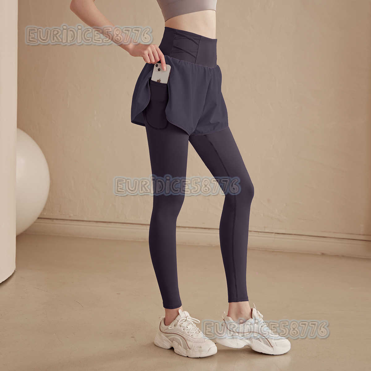 Fake Twopiece Yoga Pants for Women High Waist Hip Lift Tummy Control Fitness Pants Running Pants Elastic Tight Quickdry Sports Long Pants Autumn H2508