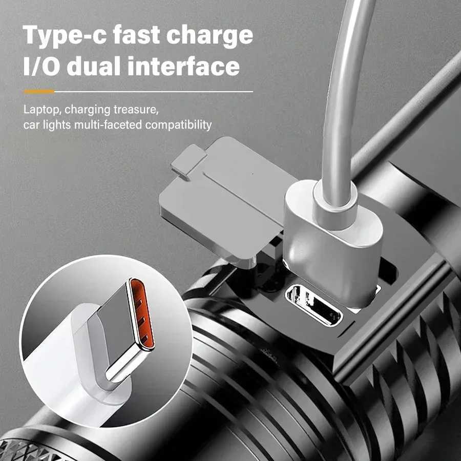 High Strong Power LED Flashlights 2000LM Tactical USB Charging Camping Emergency Fishing Zoom Lantern Torch with Display Light Y250826