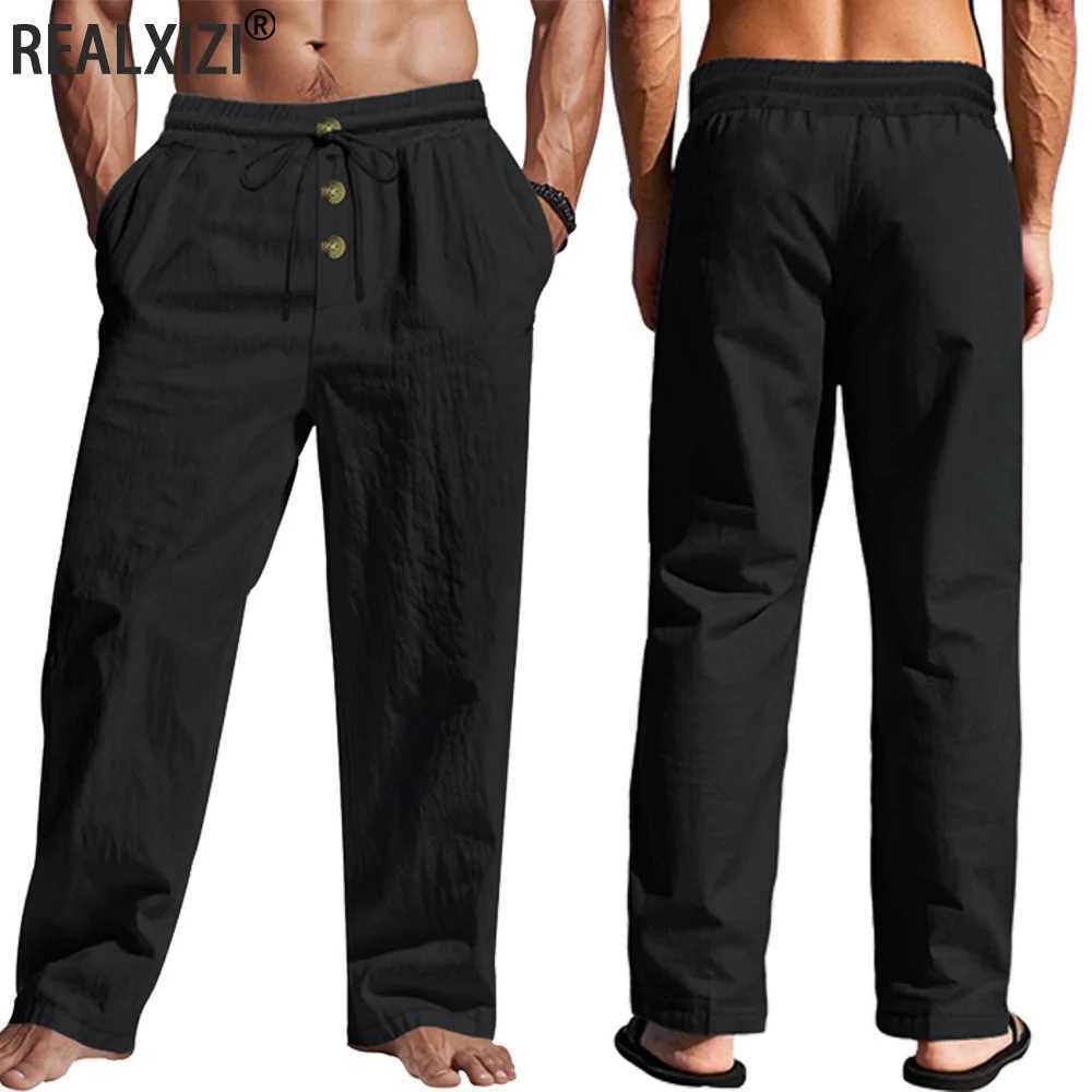 SpringSummer Mens Casual Trousers Large Size Cotton Linen Straight Trousers Comfortable Breathable Solid Beach Pants SXXXL W250826