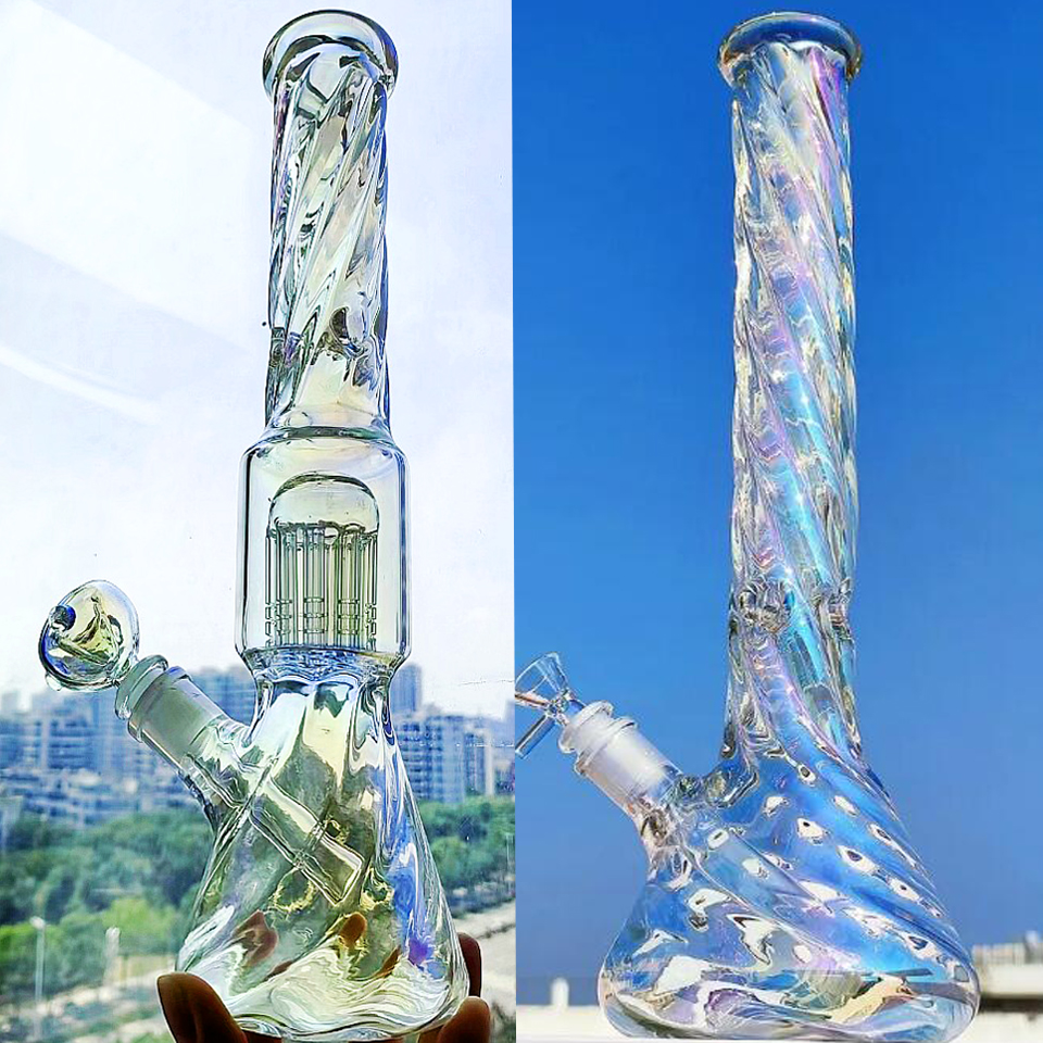 Rainbow Glass Bong Water Pipes Bubbler Smoking Hookahs Water Bongs Thick Glass Dab Rigs Downstem Perc Beaker With 14mm Bowl 11.8''