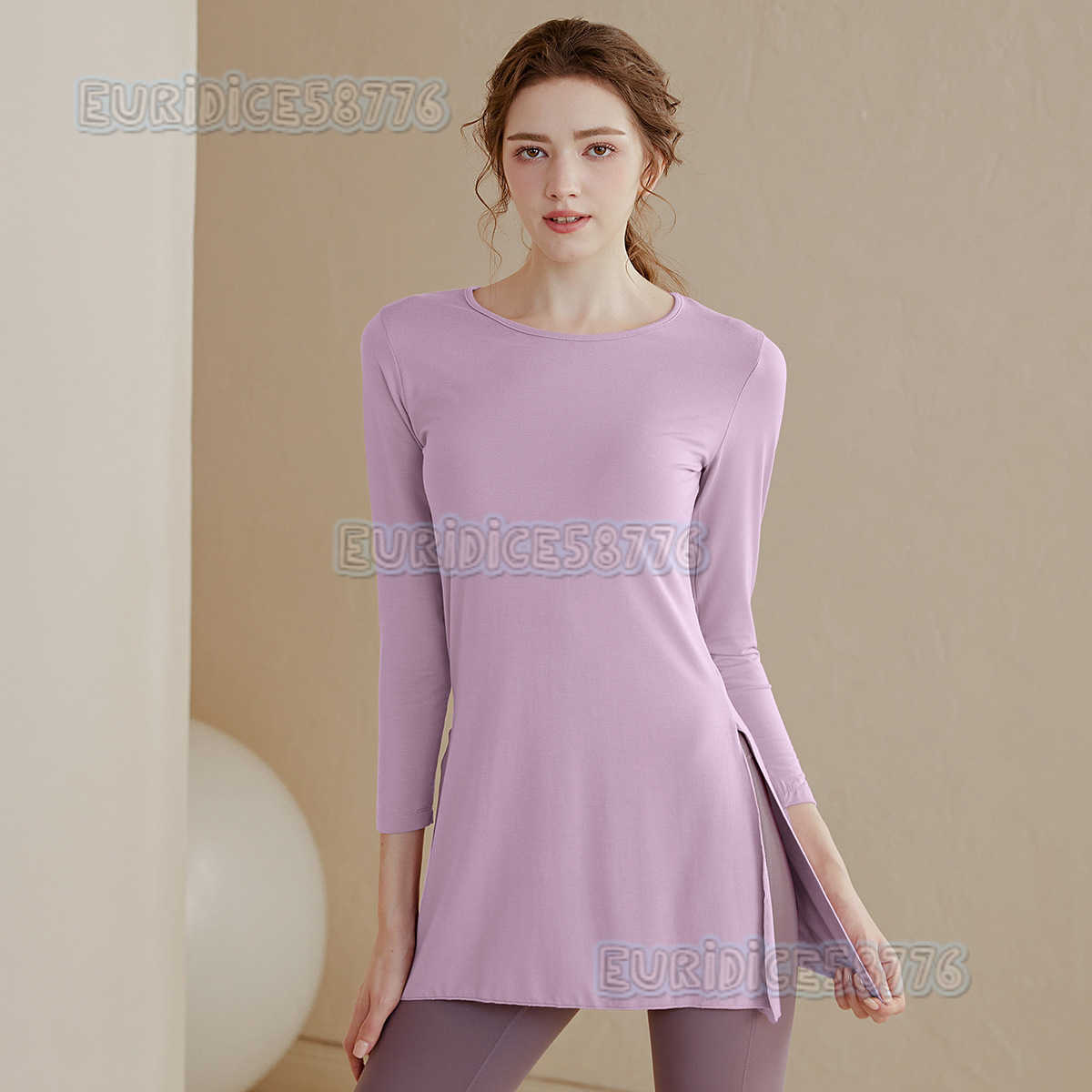 Womens Yoga Clothing Midlength Slimming Hipcovering Long Sleeve Sports Tshirt Loose Breathable Thin Split Fitness Top H250825