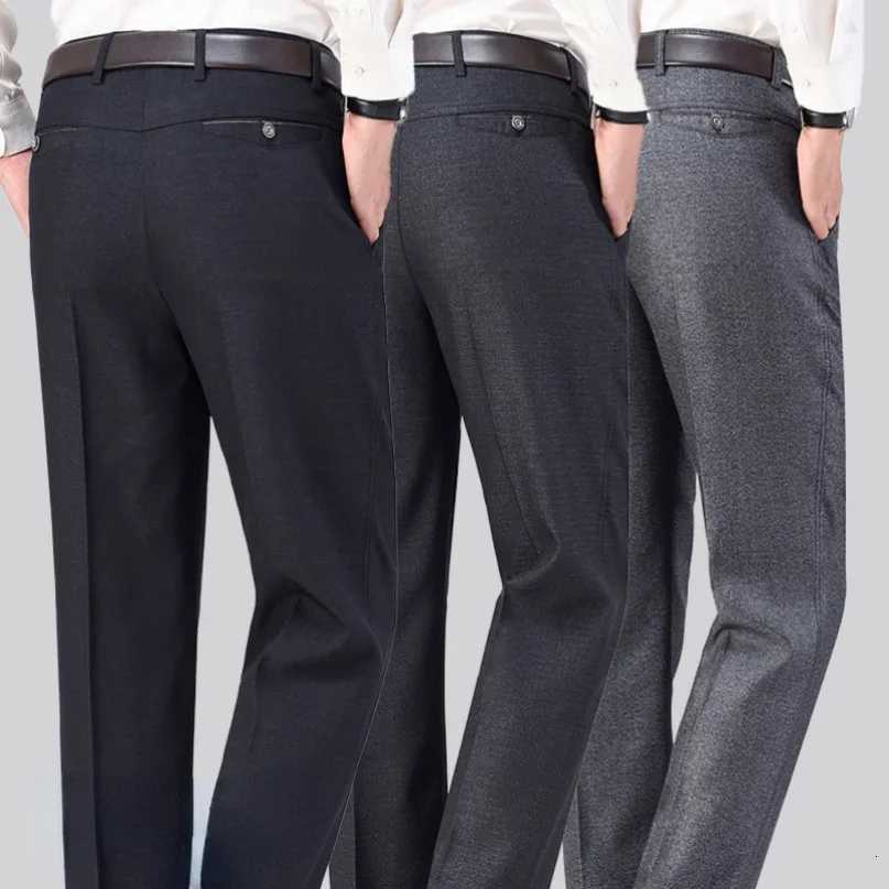 New Mens Summer Thin Business Casual Pants Autumn Fashion Solid Gentle Thickened Trousers Male Brand Suit Pants Black Gray RIYBEOE W250826