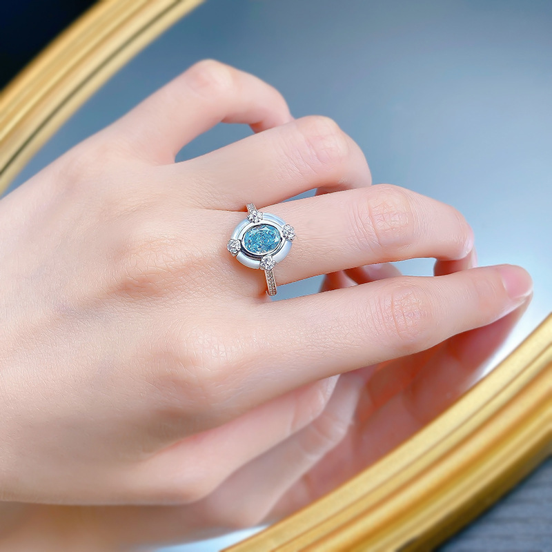 2025 Choucong Brand Luxury Jewelry 100% 925 Sterling Silver Oval Cut Aquamarine Lab Moissanite Dimaond Gemstones Party Eternity Women Engagement Band 