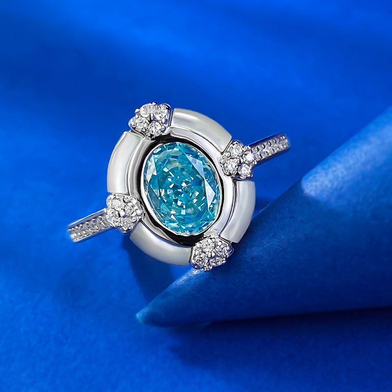 2025 Choucong Brand Luxury Jewelry 100% 925 Sterling Silver Oval Cut Aquamarine Lab Moissanite Dimaond Gemstones Party Eternity Women Engagement Band 