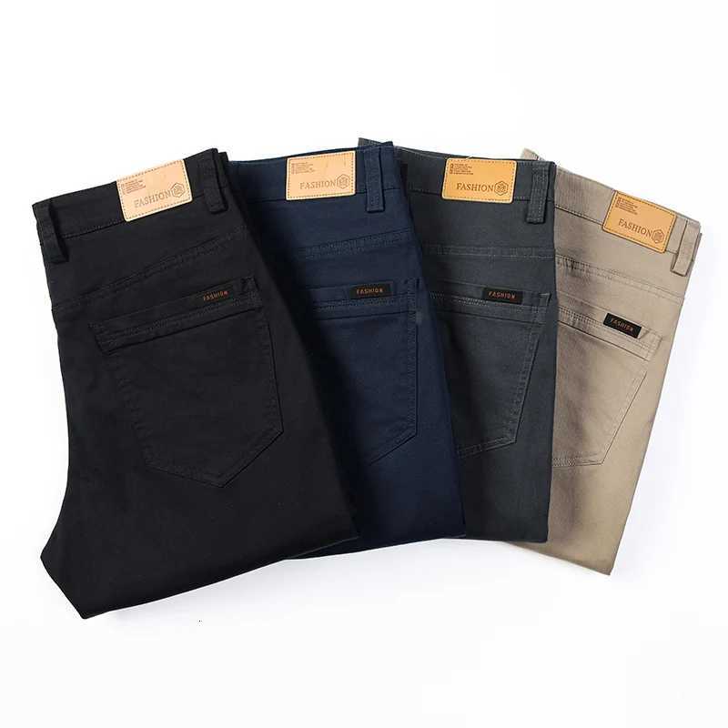 New Pure 97 Cotton Casual Pants for Men Black Khaki Gray Blue Business Slim Straight Elastic Fashion Casual Long Pants Male W250826