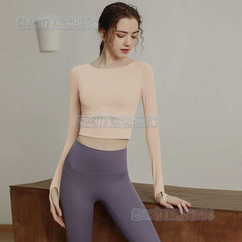 Yoga Suit with Chest Cushion Long Sleeve Sports Shirt Womens Tight Running Fitness Suit Large Size Slim Fitting Autumn and Winter Fitness Suit H250825