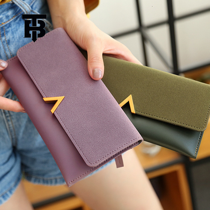 TB BHULAMTE Designer Luxury Korean Women's Wallet Long Thin Phone Bag Fashion Handbag Solid Color Simple Buckle Student Card Bag Coin Bag Free Sh