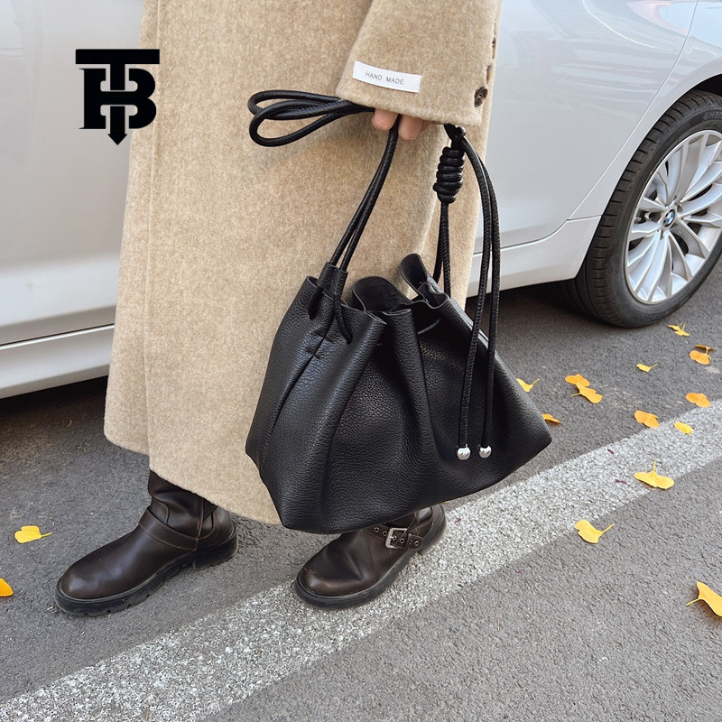 TB BHULAMTE Designer's Simple And Luxurious Women's Drawstring Bucket Bag New Seamless Soft Leather Shoulder Crossbody Bag Fashion Casual Sh