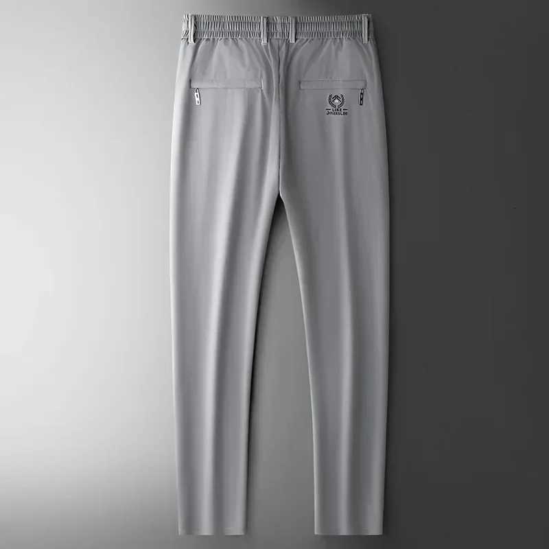 2024 Summer Soft Ice Silk Fabric Mens Thin Casual Pants Koreanstyle Fashion Straight High Stretch Trousers Male Luxury Brand W250826