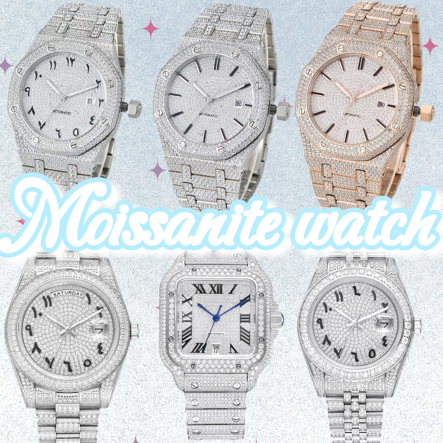 watch moissanite watch luxury designer watch automatic mechanical movement diamond men watches montre reloj orologio uomo