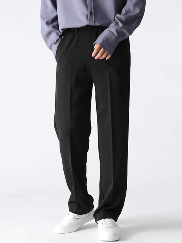 Spring Autumn Casual Pants Men Korean Fashion Stretched Polyester Loose Draped Slacks Straight Trousers Male SemiWide Suit Pant W250826