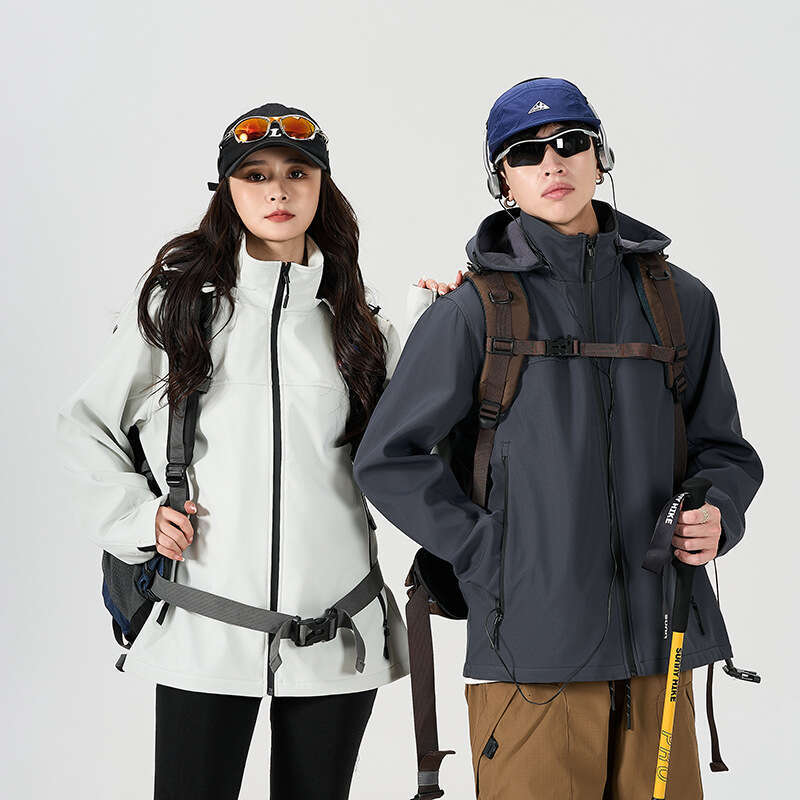 2025 Spring Autumn Outdoor Soft Shell Couple Style Waterproof Windproof Hooded Casual Sports Jacket For Men And Women