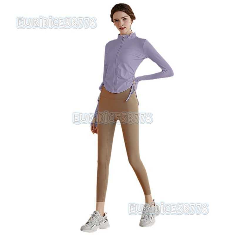 Stand Collar Stylish Sports Jacket Celebrity Yoga Wear Long Sleeve Tight Double Drawstring Top Running Long Jacket Autumn H250825