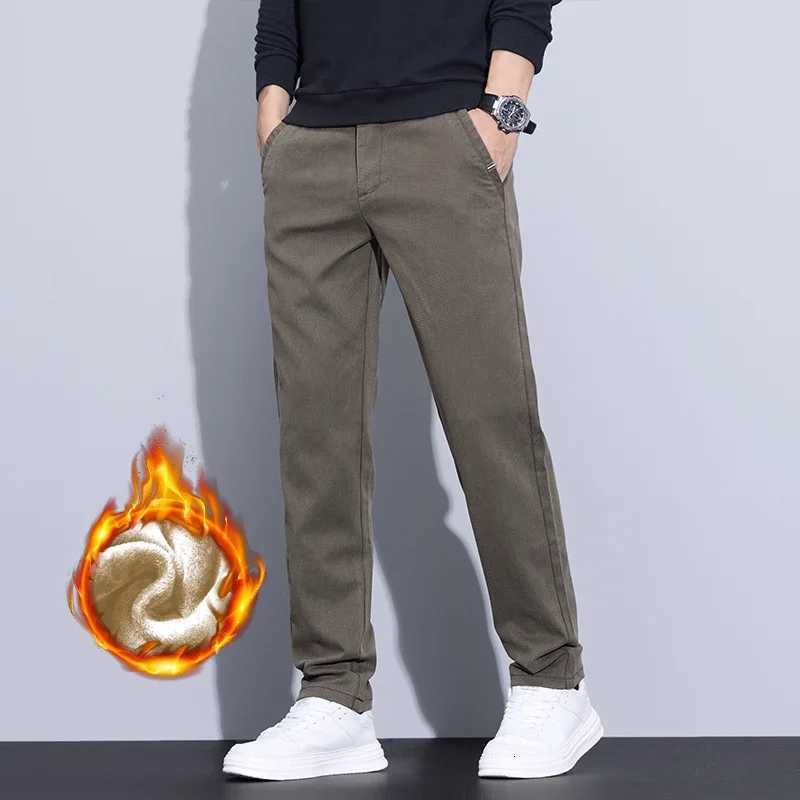 2025 New Winter Korean Thickened Mens Pants Fleece Warm Casual Business Stretch Velvet Trousers Brand Plush Mens Clothing Pants W250826
