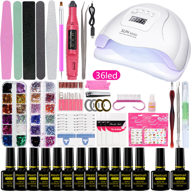 Nail Manicure Set Poly Gel Kit with 36 132W UV LED Lamp Polish Soak Off Varnish Professional Art Tools 230703