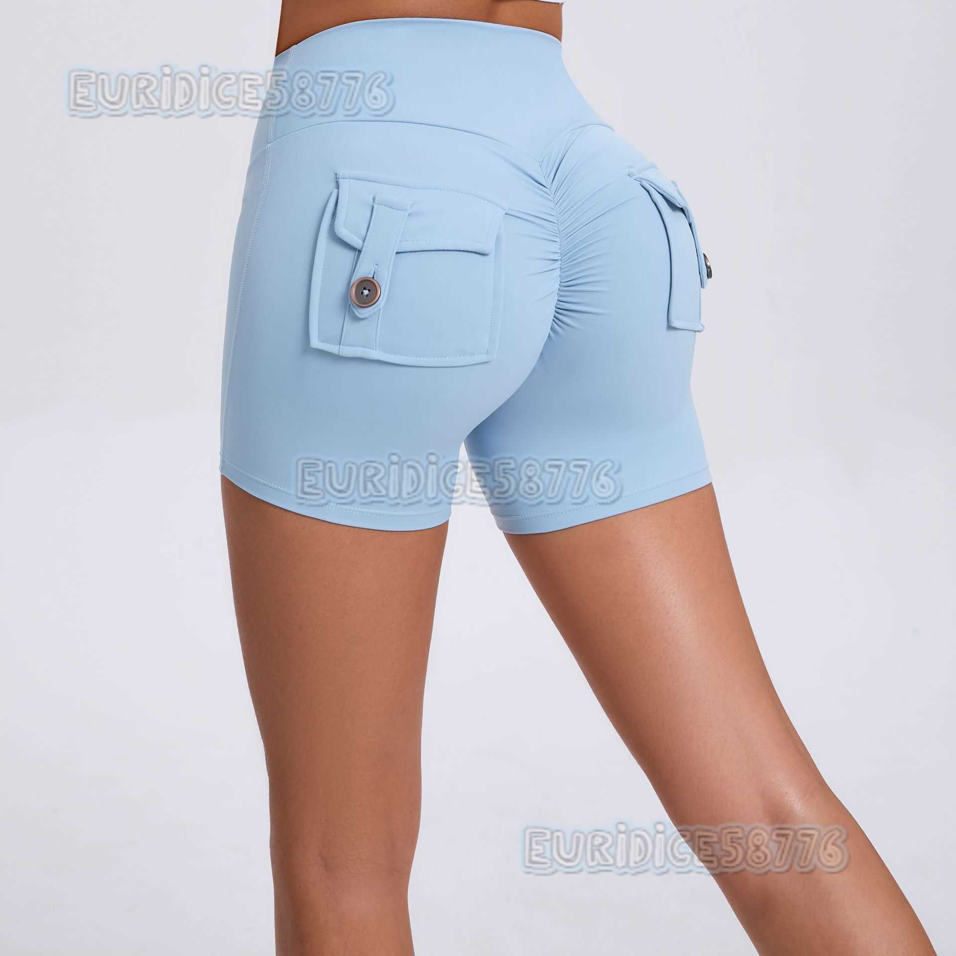 Peach Hip Cargo Tight Shorts Women High Waist Elastic Hip Lift Button Yoga Pants Quick Dry Running Fitness Pants 8019 H250825