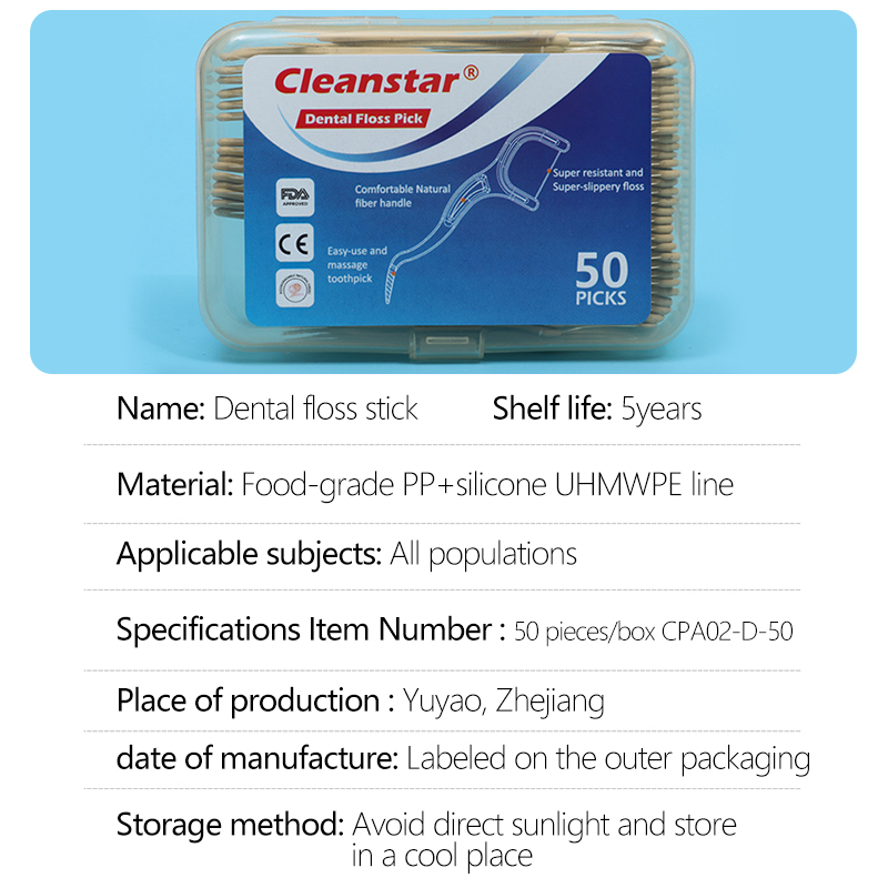 50-piece dental floss sticks for cleaning between teeth, plastic, portable, for use in dental clinics and hospitals, multiple sizes available