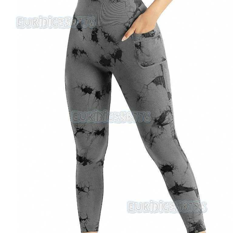 New Tiedye Side Pocket Yoga Pants Long Nude Feel Running Sports Fitness Wear Hiplifting Yoga Pants H250825