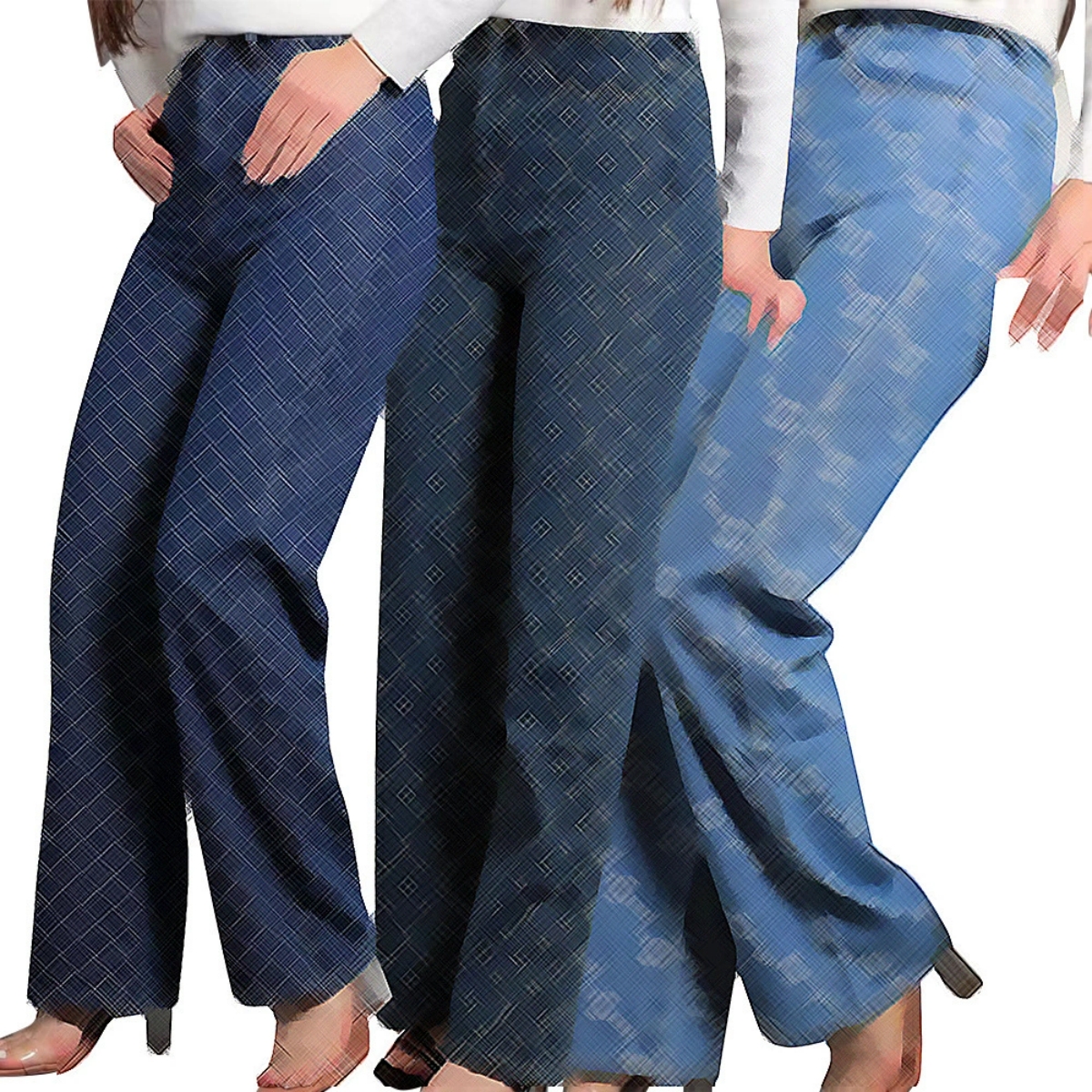 Designer Print Jeans Wide Leg Pants Women Casual Straight Denim Trousers Free Ship