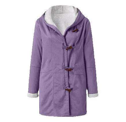 2021 Long Sleeve Horn Button Women's Fleece-Lined Warm Jacket
