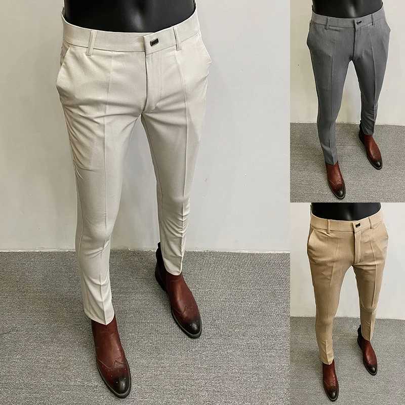 Men Suit Pants Formal Trousers Mens Pants Stretch Slim Solid Color Casual Dress Full Length Pants Fashion New Mens Clothing W250826