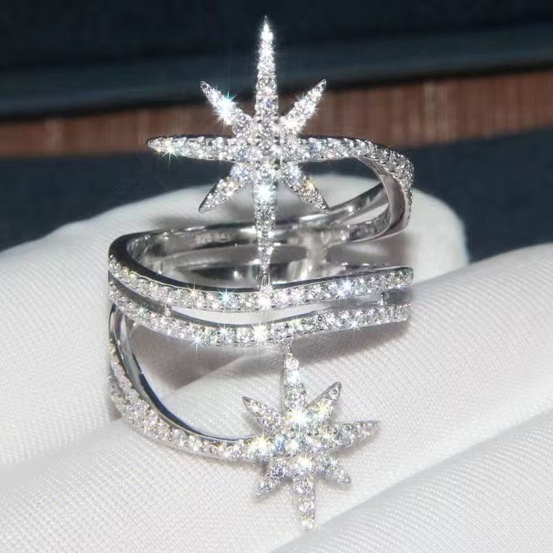 luxury 18k gold silver bling diamond star designer ring for women men couple rings love drop waterdrop charm geometry round nail lovers ring jewelry