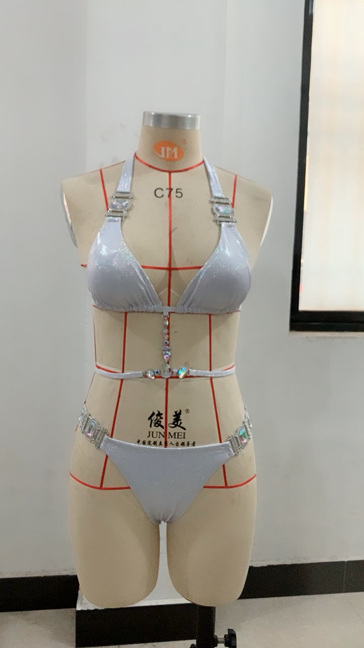 Women's Sexy Bikini Set Adjustable Halter Bikini Set with Gold Foil Print & Crystal Accents - Luxury Swimwear Collection