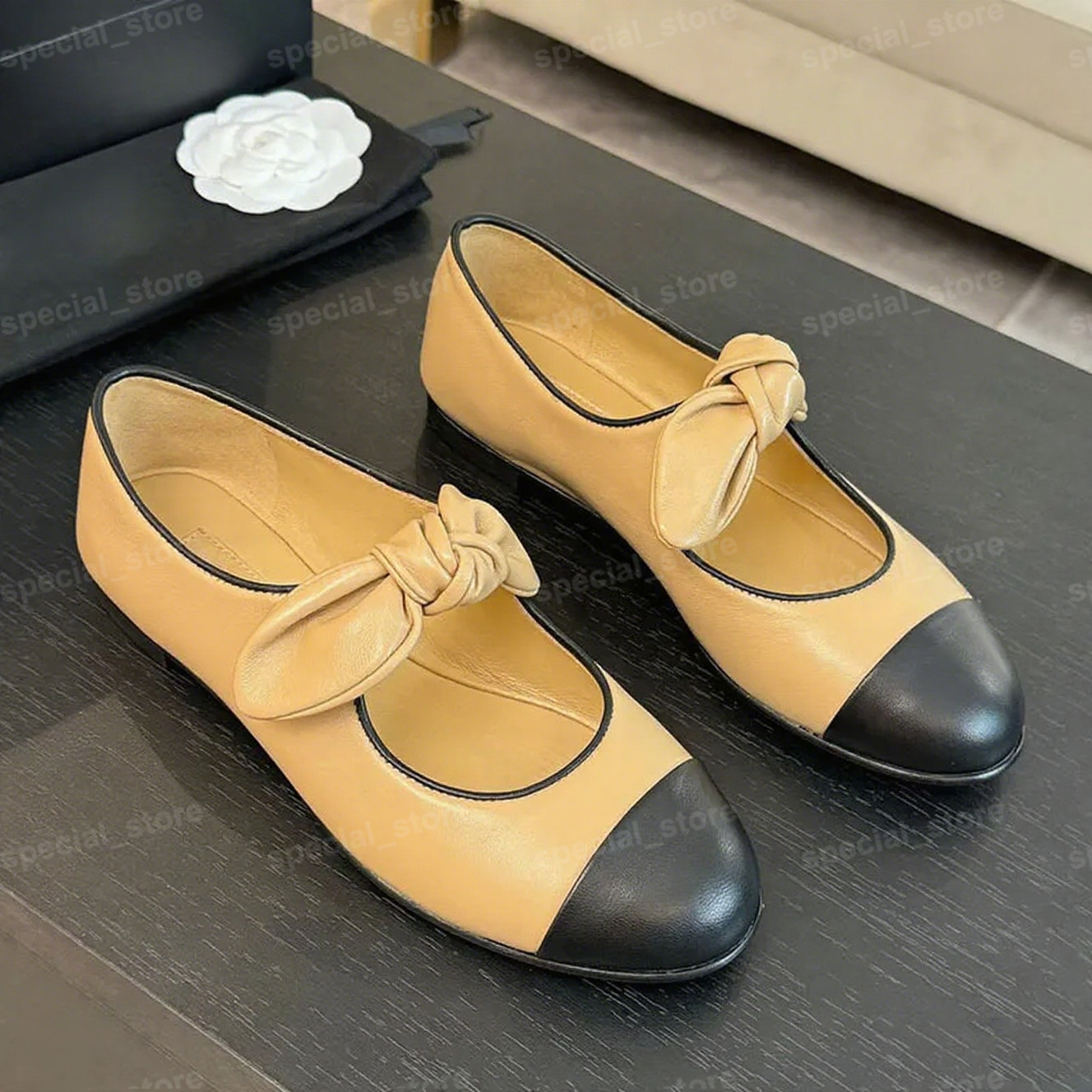 Ballet Flats Designer Chaussures Femmes Mary Jane Shoe Ballerina Ballerina Flats Muis de cuir Toes rondes Boucle Boucle Mandons robe Robe chaussu